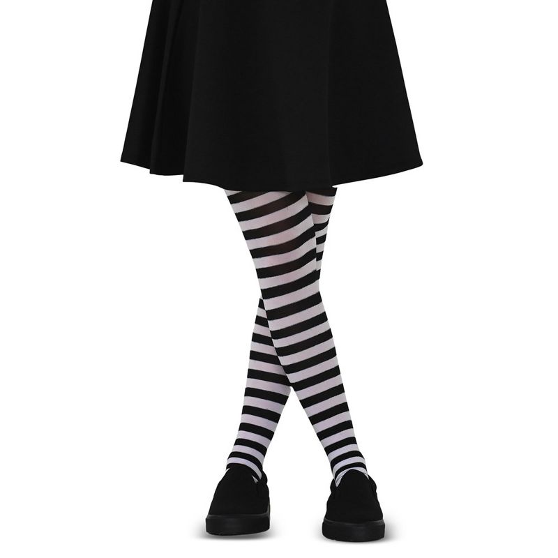 Skeleteen Black and White Tights - Striped Nylon Stretch Pantyhose Stocking Accessories for Every Day Attire and Costumes, 1 of 6