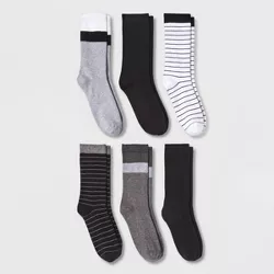 Women's Striped 6pk Crew Socks - A New Day™ Black/White/Gray 4-10