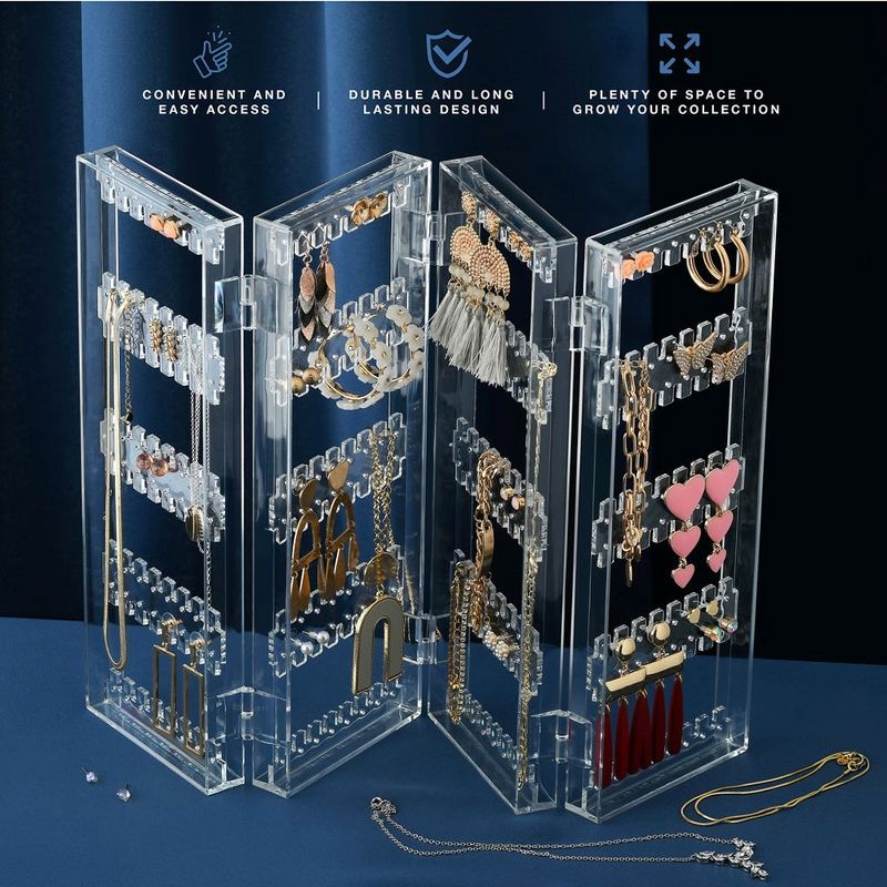 Jewelry Organizer - 6-Tier Earring Holder Rack For 140 Pairs - Clear Acrylic Necklace Holder - Foldable & Freestanding Jewelry Holder - Homeitusa, 3 of 8