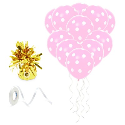Blue Panda 50 Pack Pink Polka Dot Balloons for Birthday Party with Gold Weight, String
