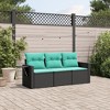 vidaXL 3 Piece Patio Sofa Set with Cushions Black Poly Rattan - Black and Blue Without Table - 2 of 4