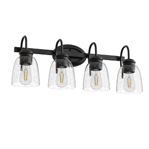 DORESshop 25 in. 4-Light Matte Black Bathroom Vanity Light with Seeded Glass Shade, Modern KD Wall Light for Mirror - 1 of 4