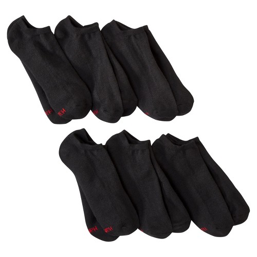 Men's Hanes Premium Xtemp Lite 6Pk Black No Show Socks, Size: Small