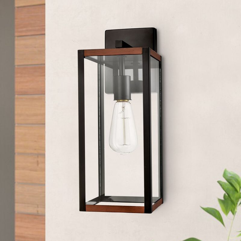 C Cattleya Farmhouse Black Outdoor Wall Lantern with Faux Wood Accent, 2 of 9