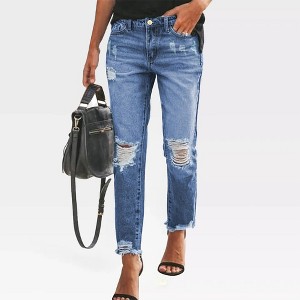 Womens Jeans Mid Waisted Ripped Straight Ankle Jeans for Women Trendy 2025 Summer Casual Denim Pants Denim Trousers - 1 of 4