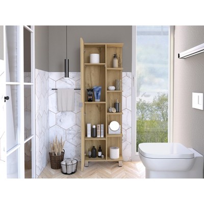 Akoasm Mirror Linen Bathroom Medicine Storage Cabinet With Interior & External Shelves-Light Oak