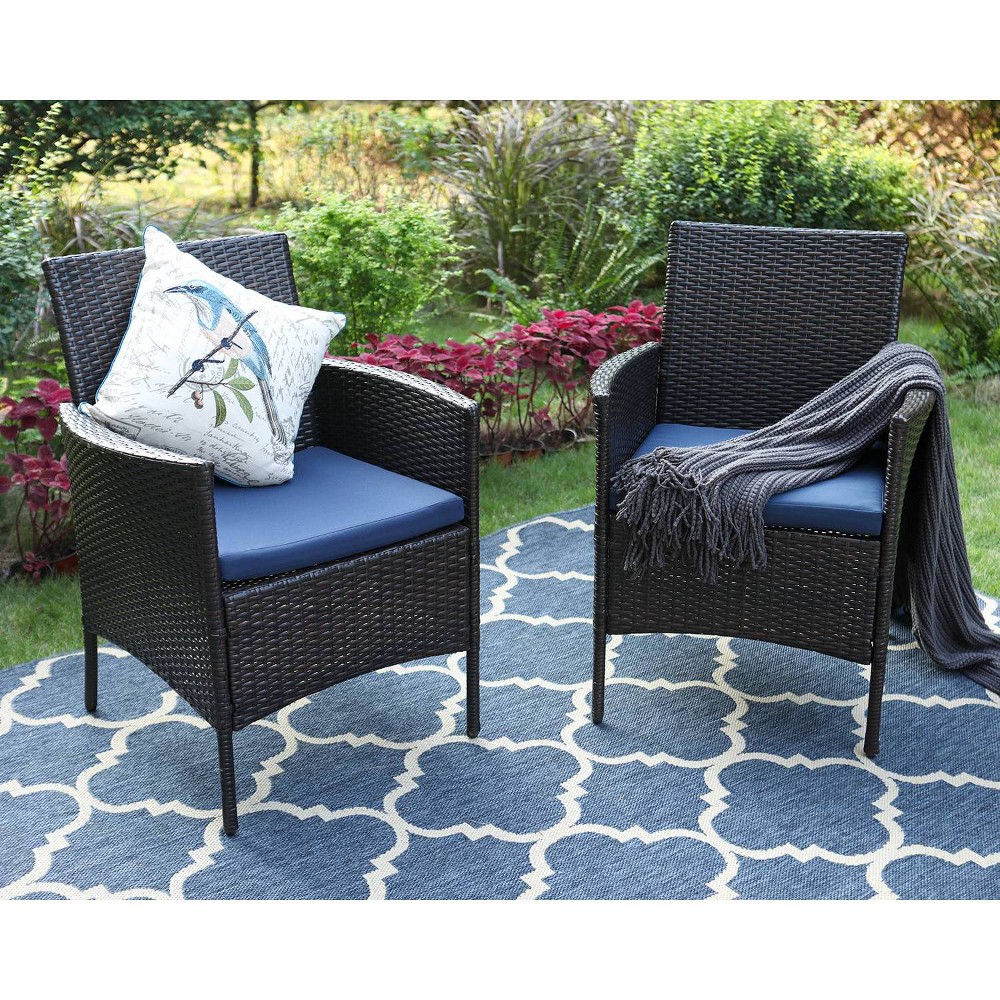 2pk Outdoor Rattan Arm Chairs with Cushions Captiva Designs