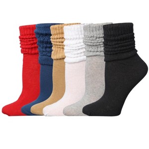 Tipi Toe Womens 6 Pairs Slouch Socks Knee High Dynamic Monochrome Colorful Boot Socks Warm Cozy Crew Cotton Scrunch Socks - 1 of 1