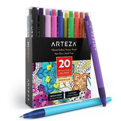Arteza Retractable Gel Ink Colored Pens Set, Assorted Colors, 20 Pack