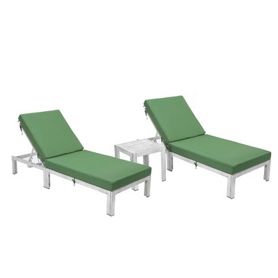 LeisureMod Chelsea Modern Outdoor Weathered Grey Chaise Lounge Chair with Side Table Set of 2