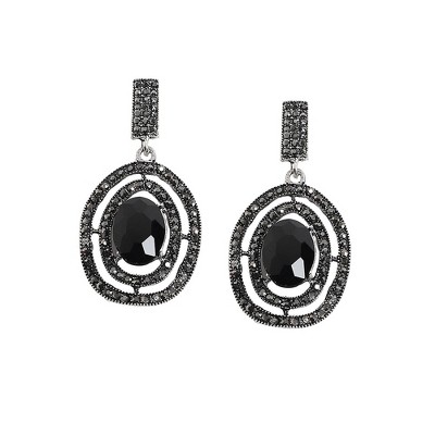 SOHI Women's Carbon Black Embellished Lined Oval Drop Earrings