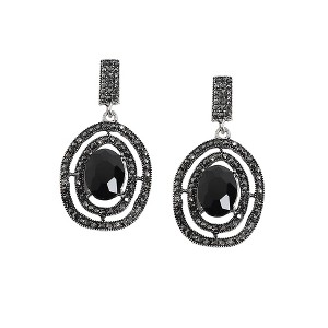 SOHI Women's Carbon Black Embellished Lined Oval Drop Earrings - 1 of 4