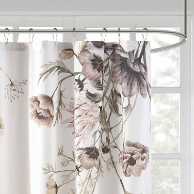Blush Floral Cotton Shower Curtain with Botanical Print