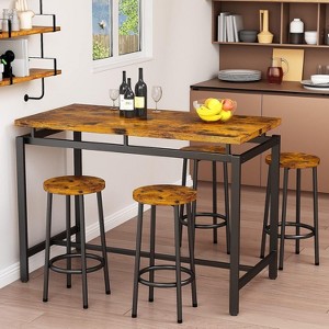 Hooseng 5-Piece Dining Room Table Set, Industrial Counter Height Pub Dining Set with 4 Round Bar Stools, 5 Pieces Bar Table Set - 1 of 4