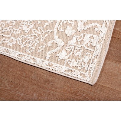 Beige and Off-White Synthetic Stain-Resistant Indoor/Outdoor Area Rug