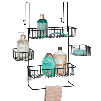 mDesign Metal Bathroom Over Door Hanging Shower Caddy, X-Wide - Matte Black