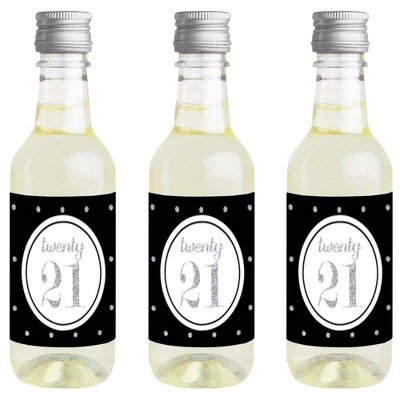 Big Dot of Happiness Silver - Tassel Worth The Hassle - Mini Wine Bottle Label Stickers - 2021 Grad Party Favor Gift for Women and Men - Set of 16
