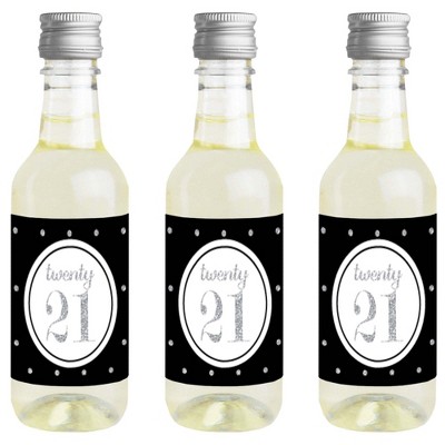 Big Dot of Happiness Silver - Tassel Worth The Hassle - Mini Wine Bottle Label Stickers - 2021 Grad Party Favor Gift for Women and Men - Set of 16