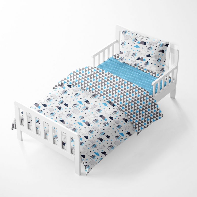 Bacati - Woodlands Aqua/Navy/Gray 4 pc Toddler Bedding Set, 3 of 11