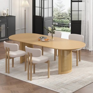 Wooakway 30"H Design Oval Wood Dining Table Kitchen Table Conference Table Gathering Table with Double Pedestal Black/Walnut/Natural Wood - 1 of 4