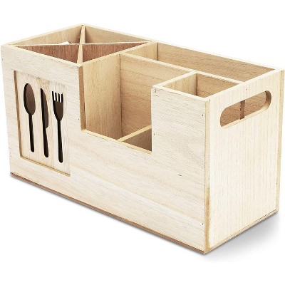 Juvale Wooden Kitchen Utensil Caddy, Cooking Cutlery Organizer Holder for Kitchen Flatware Silverware with 8 Compartments 11"x4.8"x6"