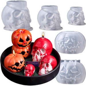JDICTION 5-Pack 3D Halloween Candle Molds – Skull & Pumpkin Silicone Molds for Candle Making, Resin, Soap, Clay, Wax Casting, Home Decor - 1 of 4