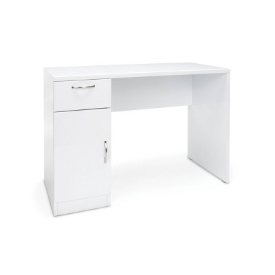 Single Pedestal Solid Panel Office Desk with Drawer and Cabinet White - OFM