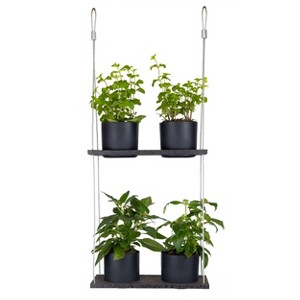 Vioscapes Garden Decor Square Hanging Double Shelf with 4 Pots Coffee Brown - 1 of 2