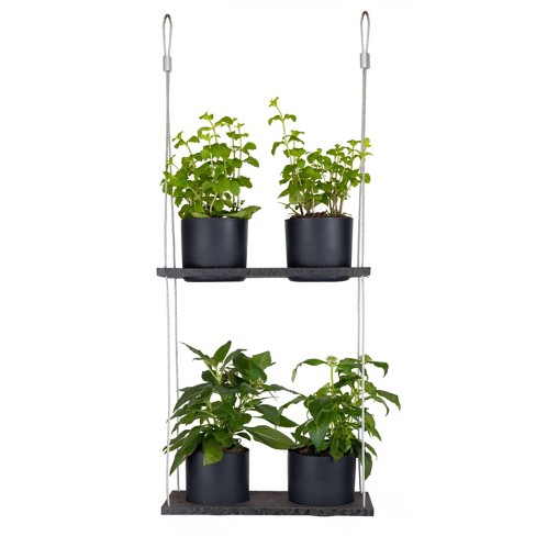 Vioscapes Garden Decor Square Hanging Double Shelf with 4 Pots Coffee Brown - image 1 of 2