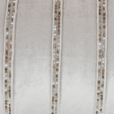 20" Light Gray Velvet Beaded Striped Square Throw Pillow