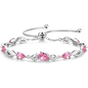 Teardrop Birthstone Tennis Bracelet, Sterling Silver with 9x7mm Gemstone & Adjustable Bolo Chain, Birthday Gift for Her - 1 of 4