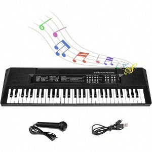 Music Keyboard, 61 - Key Portable Piano with Microphone, Teaching Tool for Beginners Black - 1 of 4