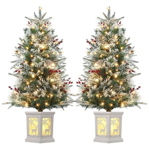3FT Pre-Lit Artificial Christmas Tree Tabletop with 78 Warm White Lights, Flocked Potted Christmas Tree, Battery Operated, for Front Door, Porch - 1 of 4