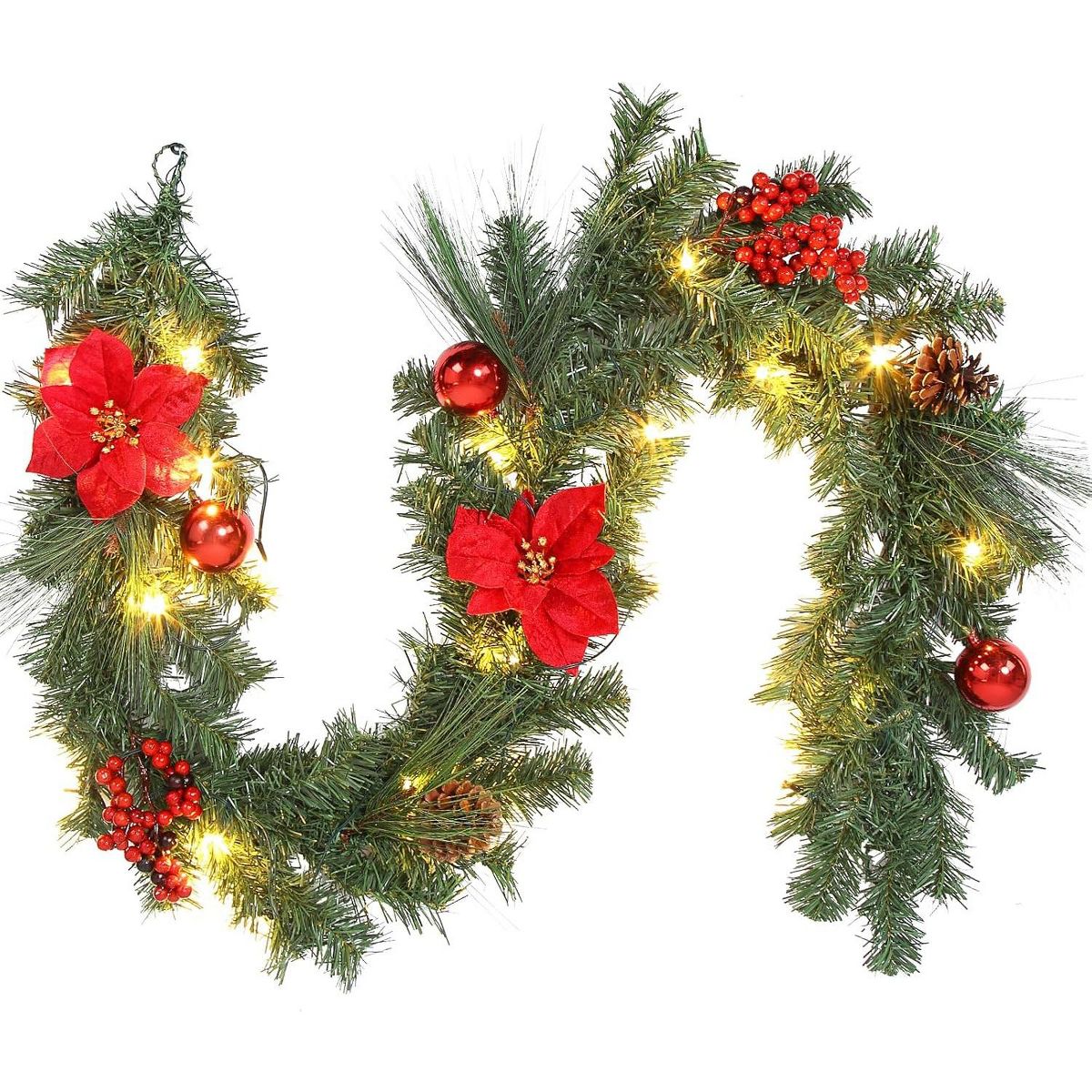 6FT Christmas Wreath with Lights, Pre-assembled Outdoor Christmas Wreath, Christmas Decorations for Fireplace, Stairs, Windows, Home, Apartment