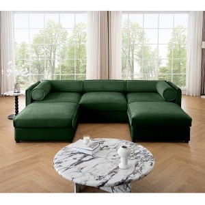 CAVINAS Modern Sectional Sofa with 3 Seats and 2 Ottomans,Convertible Modular Couch with Under-Sofa Storage,Couch for Living Room,2x Corner,Green - 1 of 4