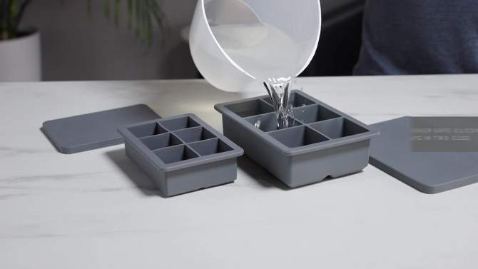 Viski Whiskey Cube Tray with Lid | 2-Inch Ice Trays & Molds, Grey, 2 of 9, play video