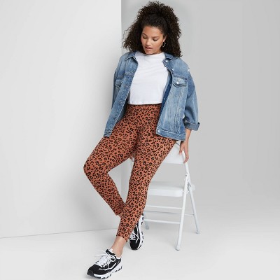 Women's High-Waisted Leggings Wild Fable Beige Leopard Print M/L