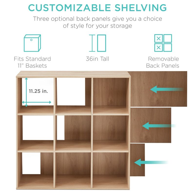 Best Choice Products 9-Cube Bookshelf, 11in Display Storage Compartment Organizer w/ 3 Removable Back Panels, 3 of 10