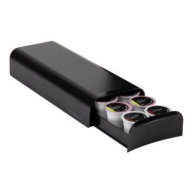 Compact Black Plastic Coffee Pod Drawer for 28 Capsules