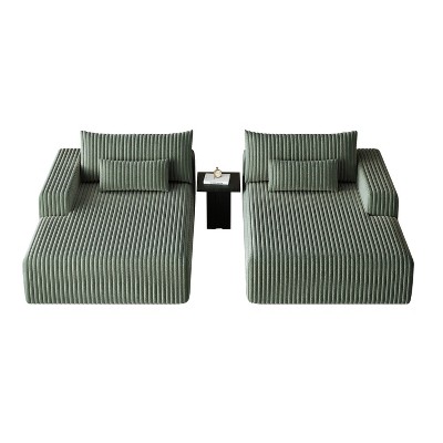GDFStudio Candy 2 pcs Oversized Corduroy 150" W Upholstered Sofa Bed, 75" D Chaise Lounge
