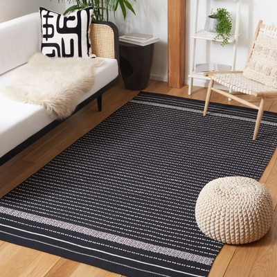 Handmade Black and Ivory Wool Flat Woven Rectangular Rug 4' x 6'