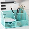 Blu Monaco Desk Organizer with Drawer - Small Metal Mesh Organizer Available in Aqua, Gold, and Pink - 2 of 4