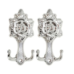 Unique Bargains Curtain Holdbacks Hexagonal Camellia Hooks Zinc Alloy 5.51"x2.56" 1Pair - 1 of 4