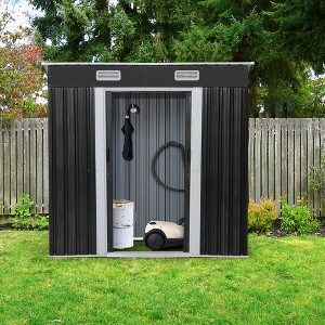 DOMETOUR 6' x 4'ft Outdoor Storage Shed with Sliding Doors and Good Ventilation, Furniture, Tool and Toy Storage Shed, Dark Gray - 1 of 4