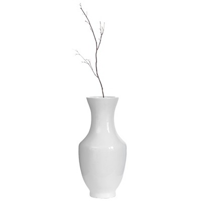 Modern Dining Trumpet Floor Vase, For Entryway and Living Room, White Fiberglass 22 inch