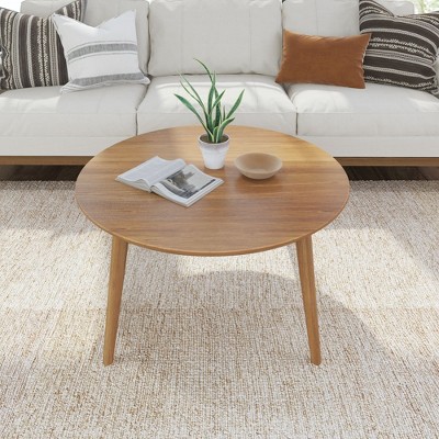 Mid-Century Modern Round Pine Wood Coffee Table, 36 Inch
