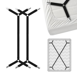 FeelAtHome Bed Sheet Holder Straps – Criss-Cross Suspenders Keep Fitted or Flat Sheets in Place for Twin, Queen & King Mattresses - 1 of 4