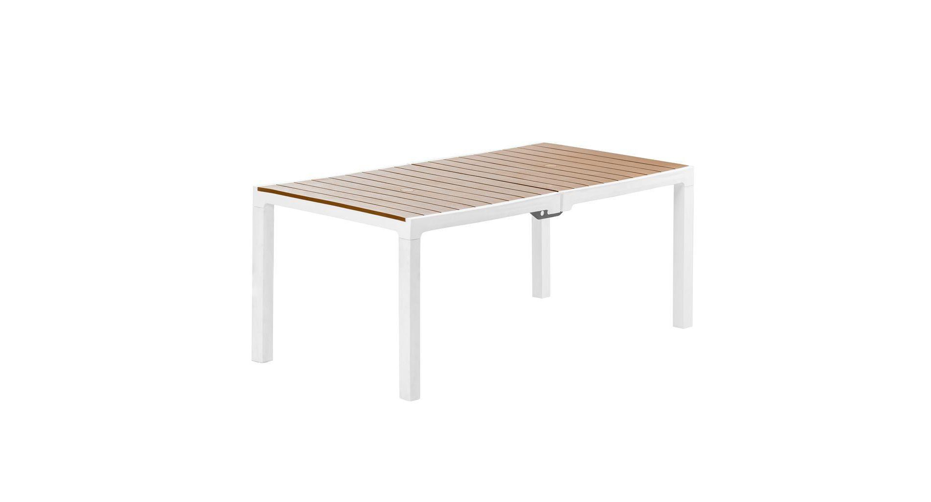 HomeRoots 71" Brown And White Heavy Duty Plastic Outdoor Dining Table with Umbrella Hole