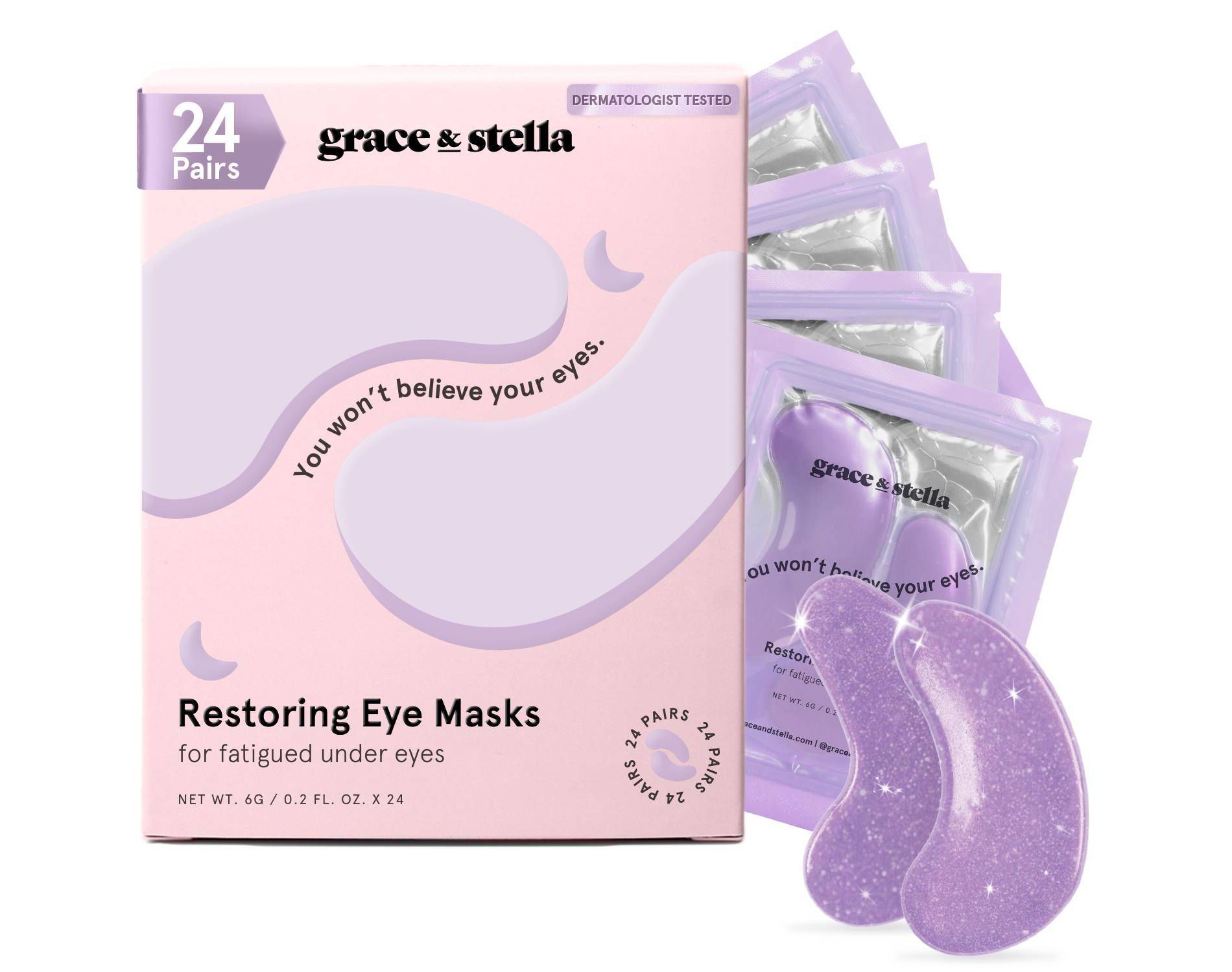 Grace & Stella Restoring Under Eye Masks - Purple - 24ct: Vegan Brightening & Energizing Skincare for Normal Types