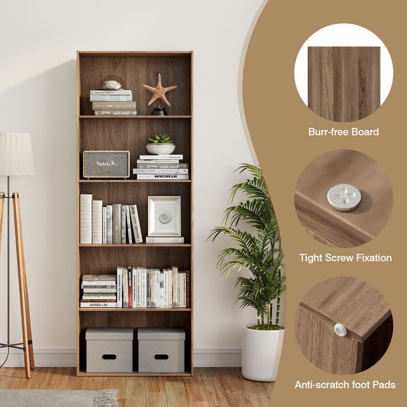 Costway 5-Shelf Storage Bookcase Modern Multi-Functional Display Cabinet Furniture Black/White/Walnut, 5 of 9